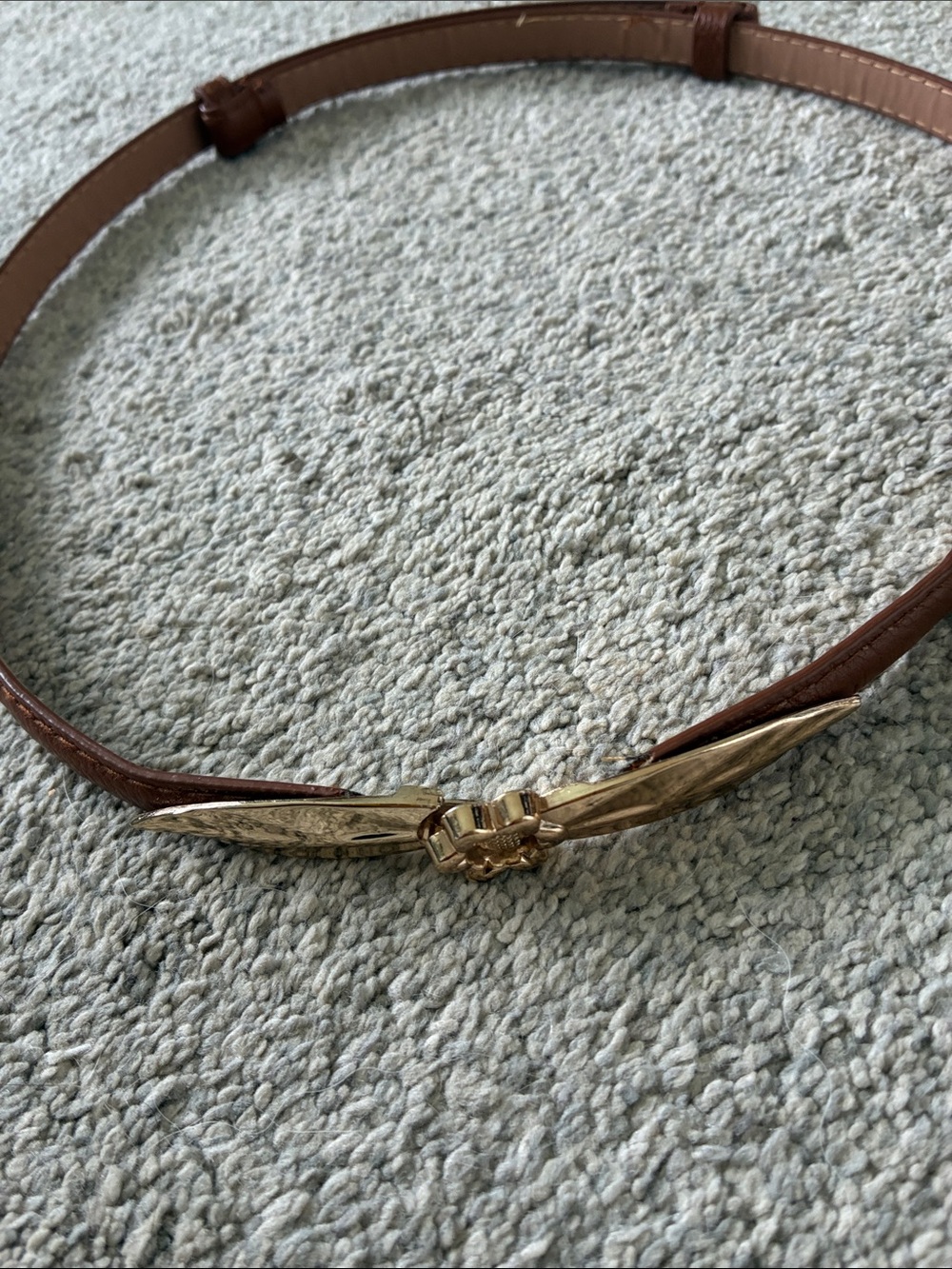 Brown Leather Waist Belt with Gold Twist Buckle